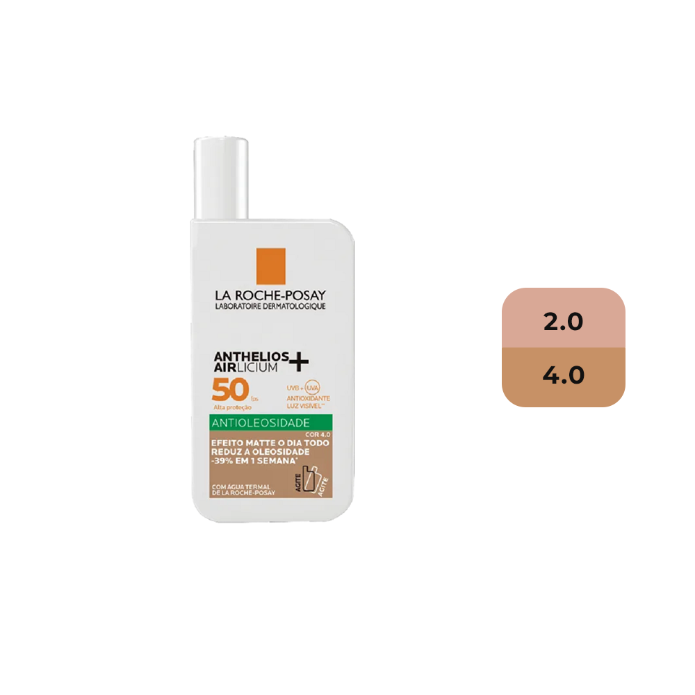 Protetor Solar Facial La Roche-Posay Anthelios Airlicium Fluido Antioleosidade Com Cor FPS50 40ml 