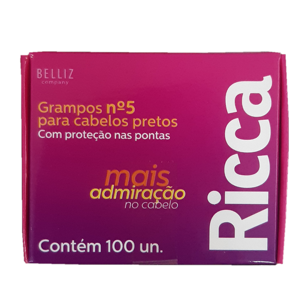 Grampos para Cabelo Ricca Nº5 Preto com 100 unidades