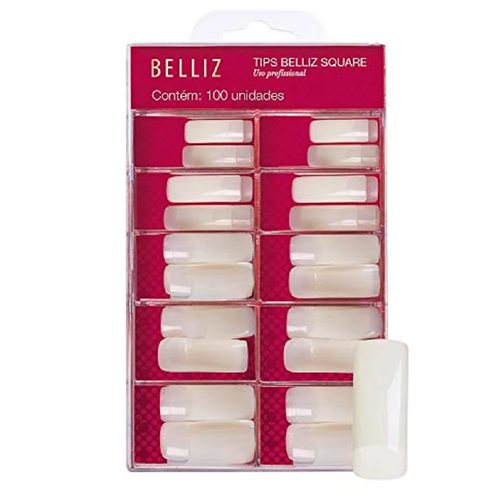 Tips Para Alongamento de Unhas Belliz Square 100 unidades 