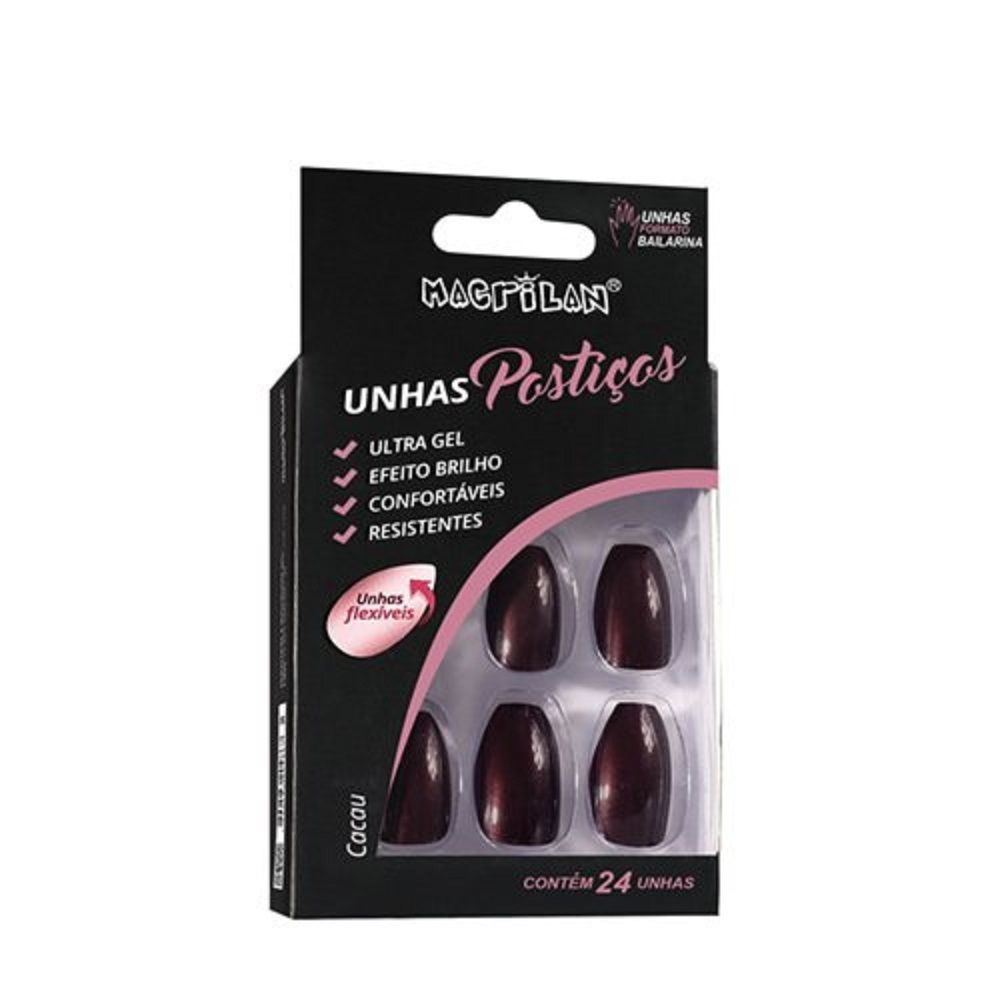Unhas Postiças Macrilan Estilo Bailarina Cacau UP404 