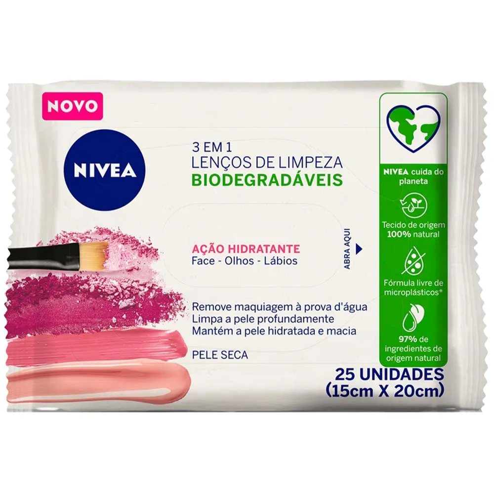 Lenço de Limpeza Nivea Demaquilante Ação Hidratante 3 em 1 25un