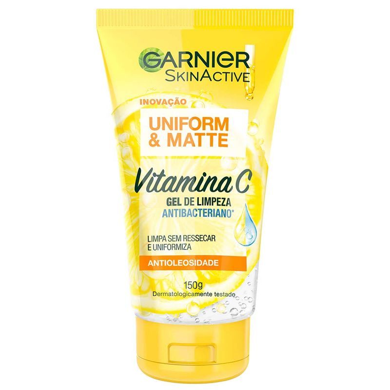 Gel de Limpeza Facial Garnier SkinActive Uniform & Matte Vitamina C Antibacteriano 150ml