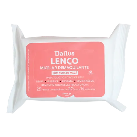 Lenço Micelar Demaquilante Dailus Com Água de Maçã 25 Un