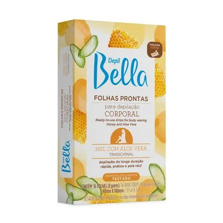 Folhas Prontas para Depilação Corporal Depil Bella Mel com Aloe Vera 16un
