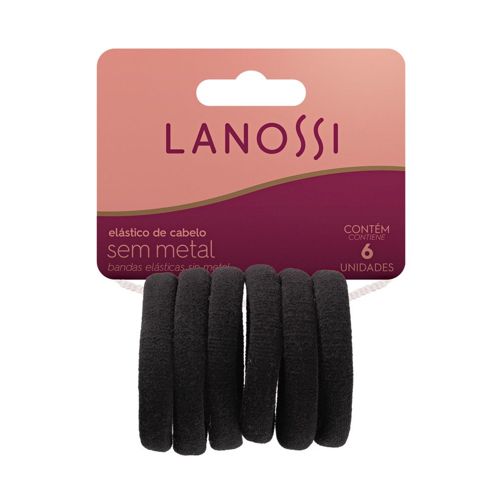 Conjunto de Elástico para Cabelo Lanossi Black com 6 unidades