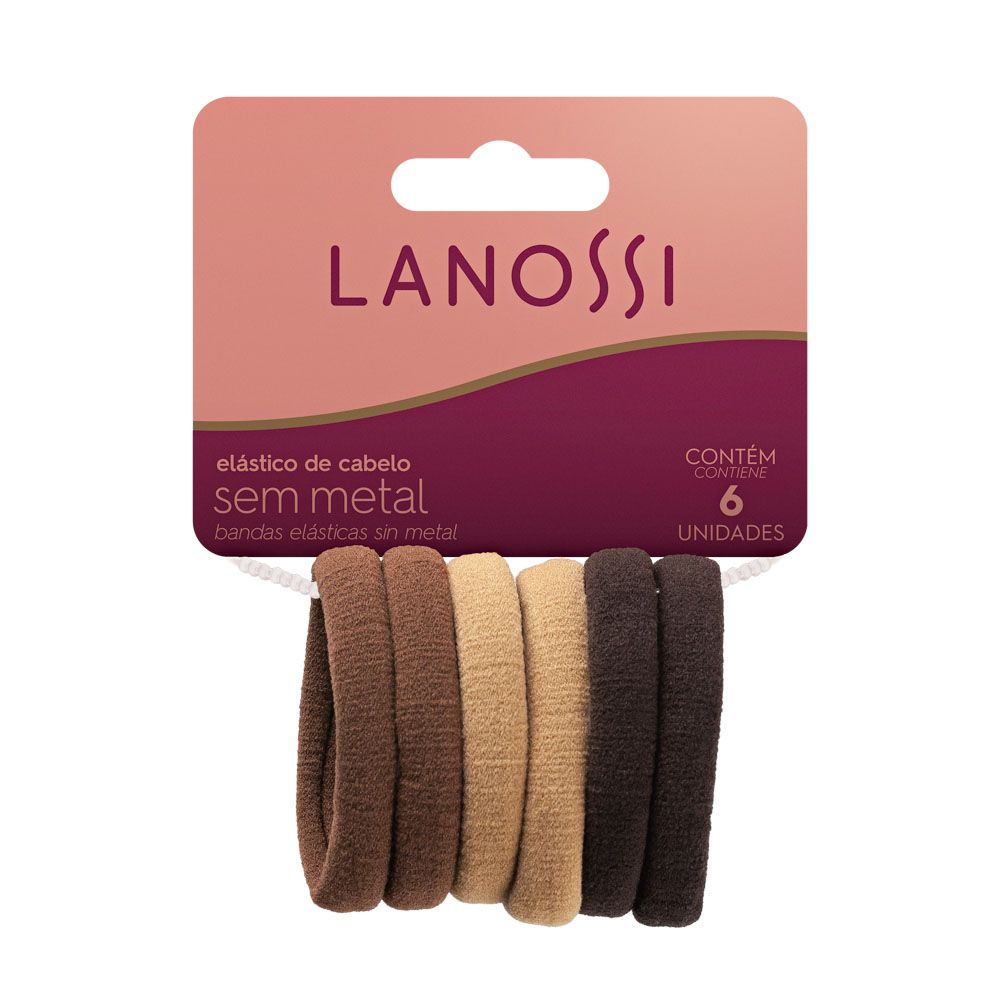 Conjunto de Elástico para Cabelo Lanossi Cappuccino com 6 unidades