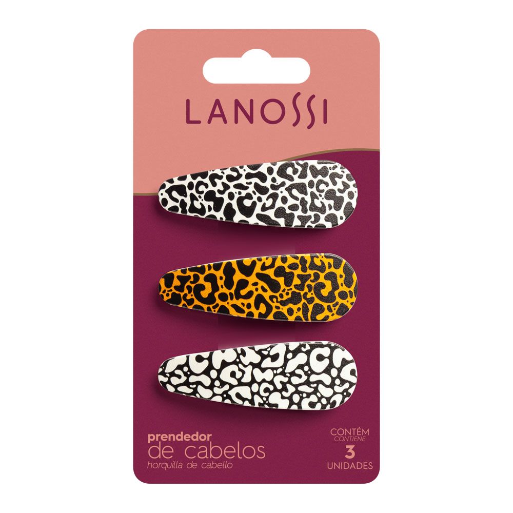 Prendedor para Cabelo Lanossi Tic Tac Animal Print com 3 Unidades