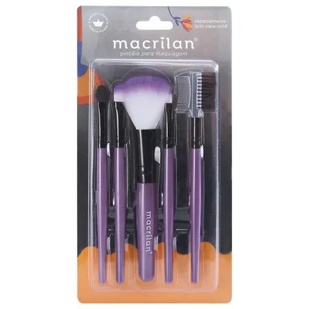 Kit Pincéis para Maquiagem Macrilan KP3-1 com 5 Pincéis (Cores Sortidas)