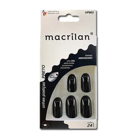 Unhas Postiças Macrilan Formato Amendoado Preta UP803