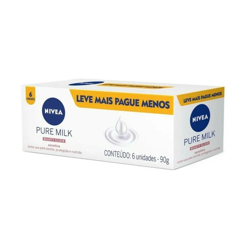 Kit Sabonete Em Barra Nivea Pure Milk Sensitive 6 Unidades Com 90g