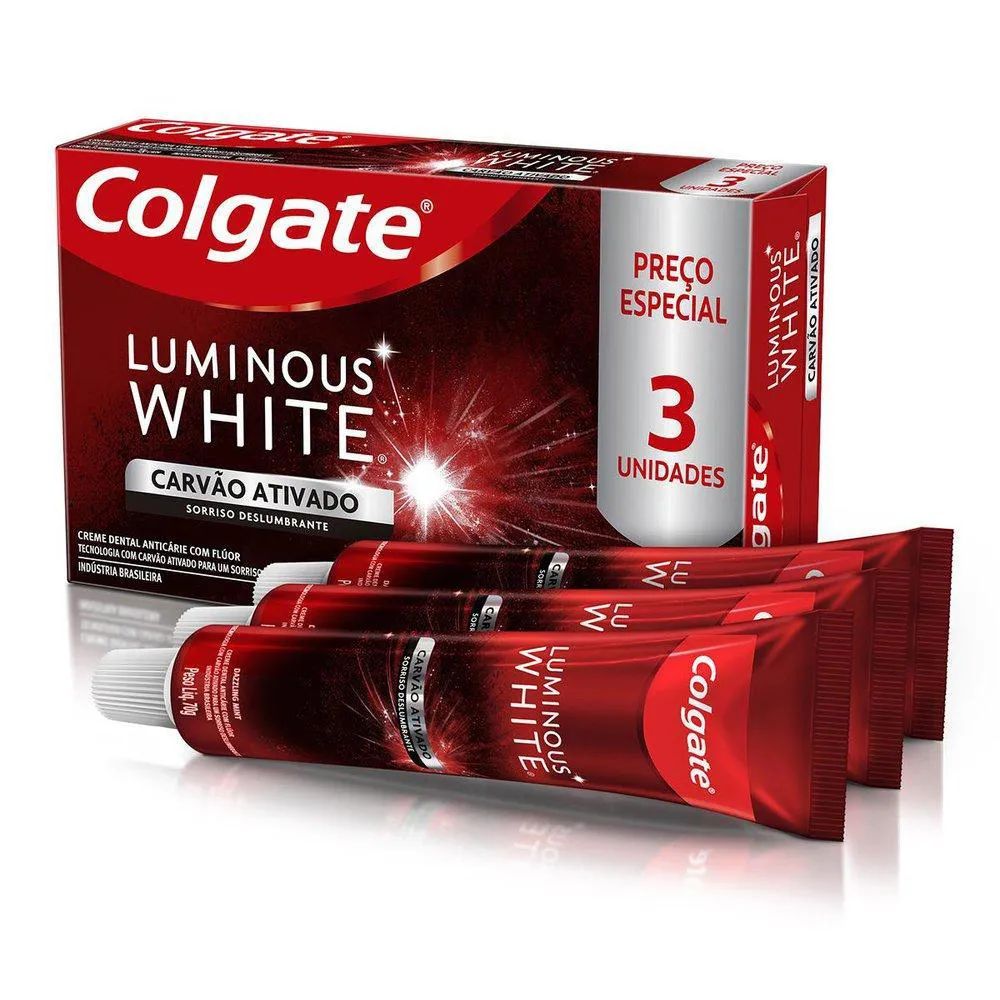 Pack Creme Dental Colgate Luminous White Carvão Ativado 70g - 3 Unidades