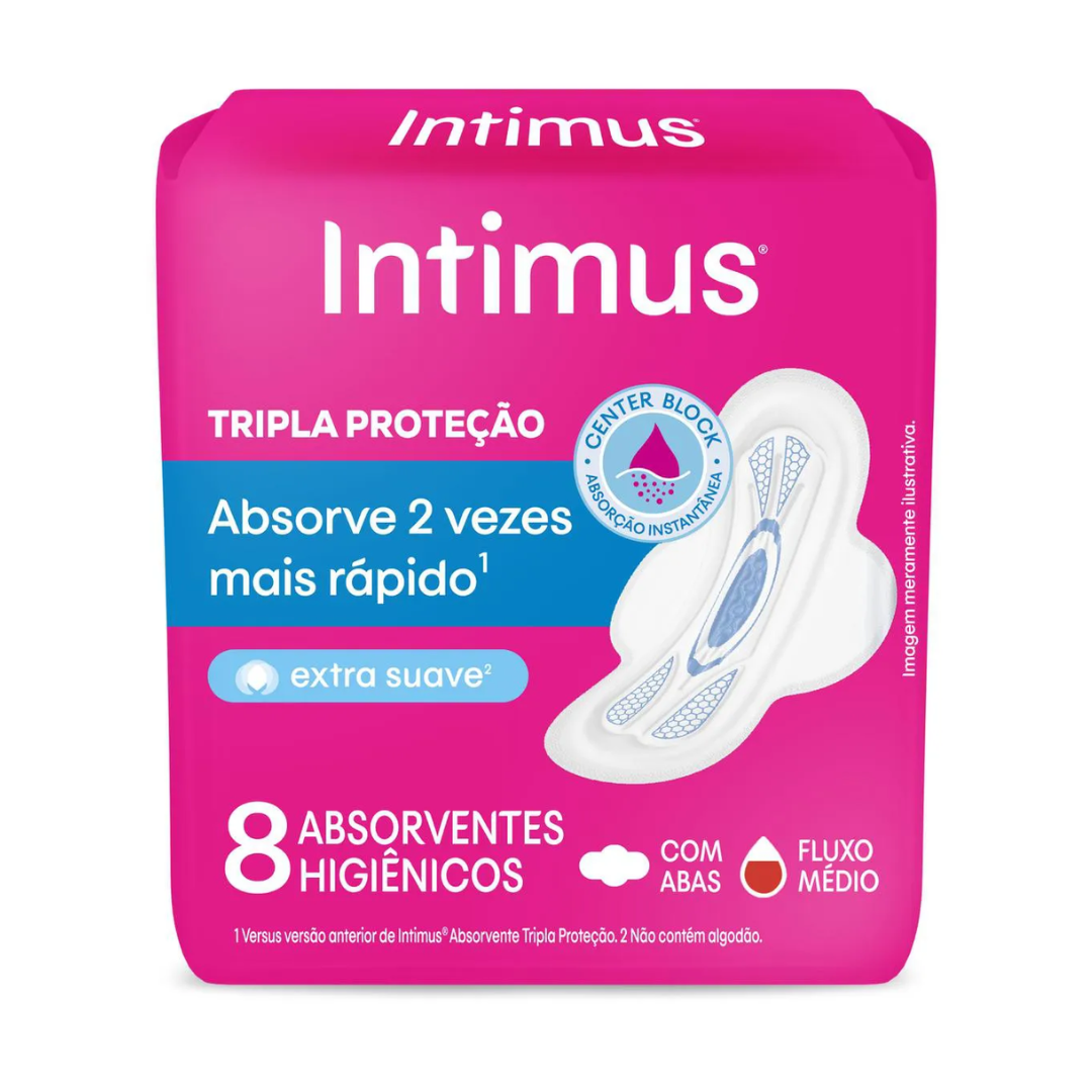 Absorvente Intimus Tripla Proteção Cobertura Suave Com Abas 8 Unidades