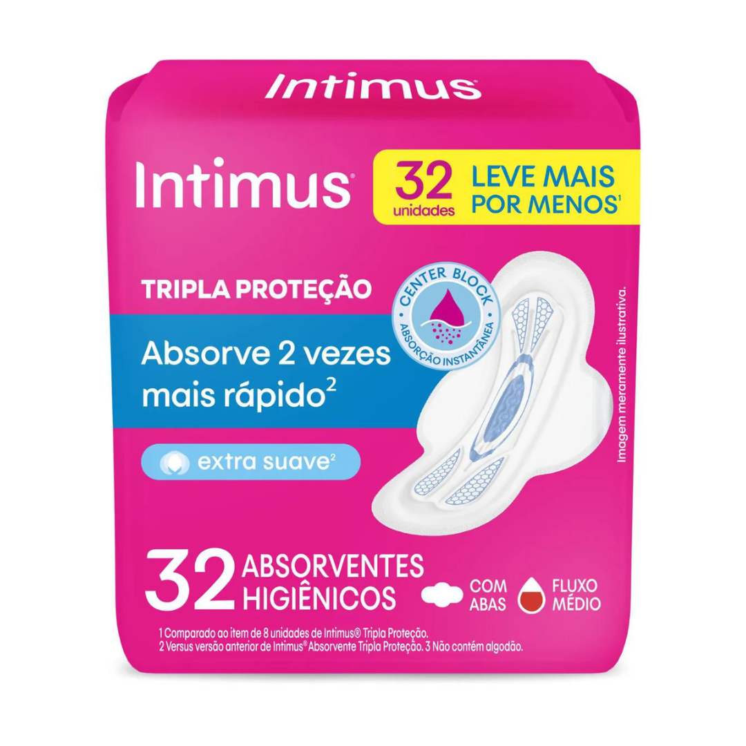 Absorvente Intimus Tripla Proteção Cobertura Suave Com Abas Com 32 Unidades