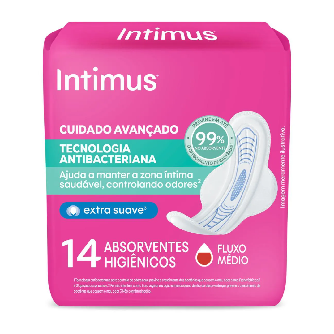 Absorvente Intimus Tecnologia Antibacteriana Com Abas Com 14 Unidades