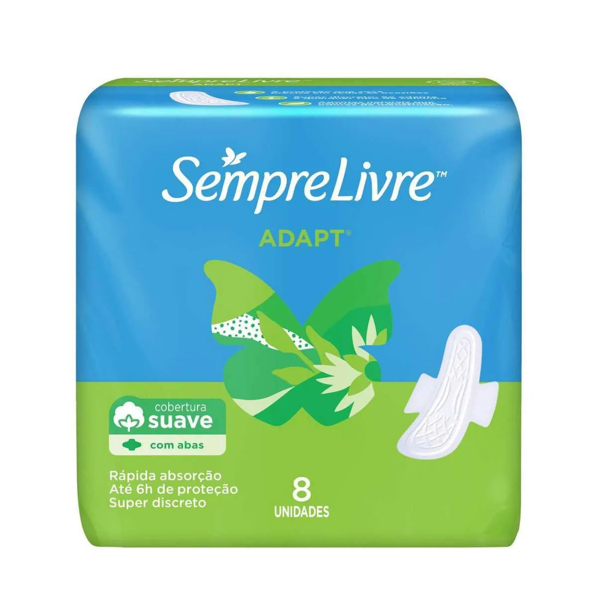 Absorvente Sempre Livre Adapt Cobertura Suave Com Abas Com 8 Unidades