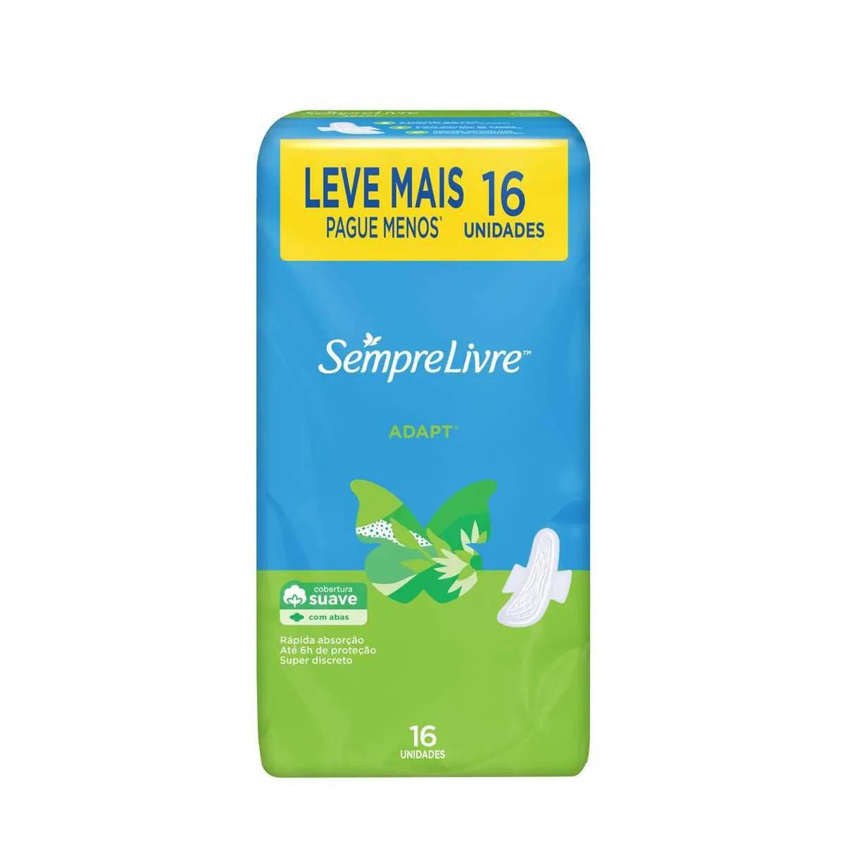 Absorvente Sempre Livre Adapt Cobertura Suave Com Abas Com 16 Unidades