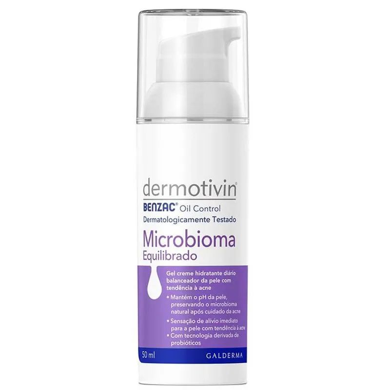 Gel Creme Hidratante Dermotivin Benzac Oil Control Microbioma Equilibrado Pele Com Acne 50ml