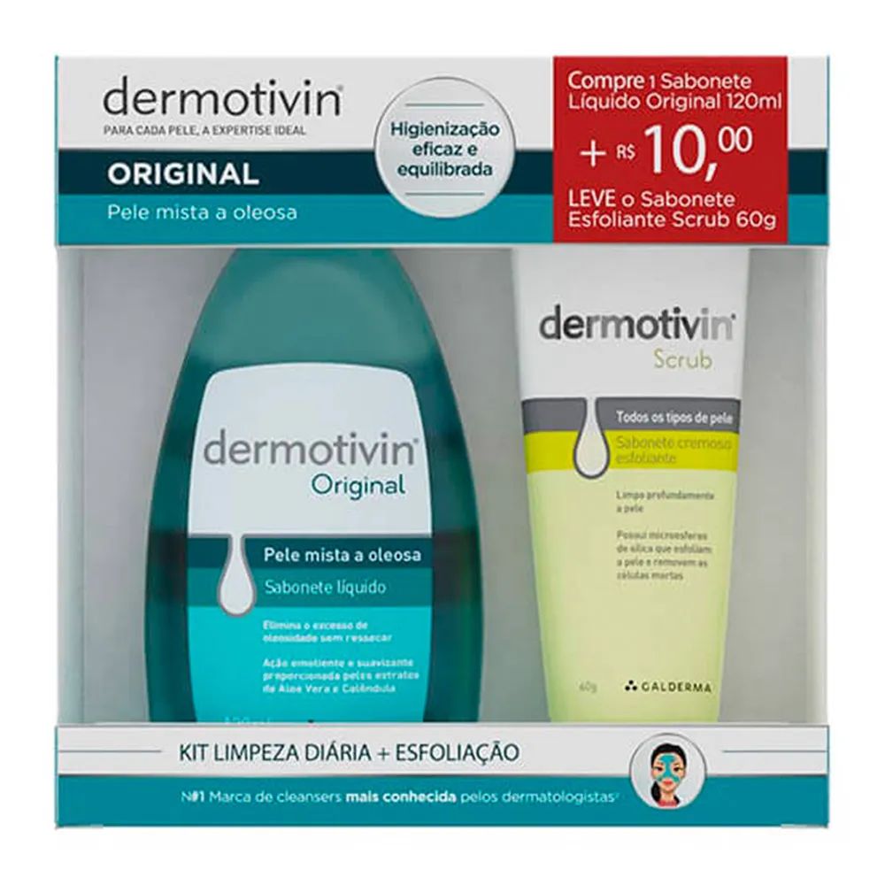 Kit Dermotivin Sabonete Líquido Original 120ml + Sabonete Cremoso Esfoliante Scrub 60g