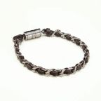 Pulseira de Aço Prata e Couro Preto Key Design Scramber G-GG – miniatura 1